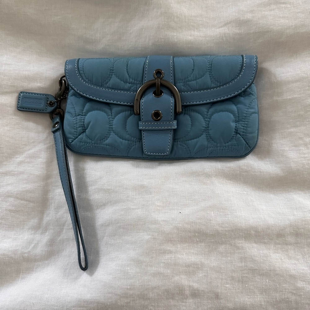 Blue Quilted Leather Coach Wristlet